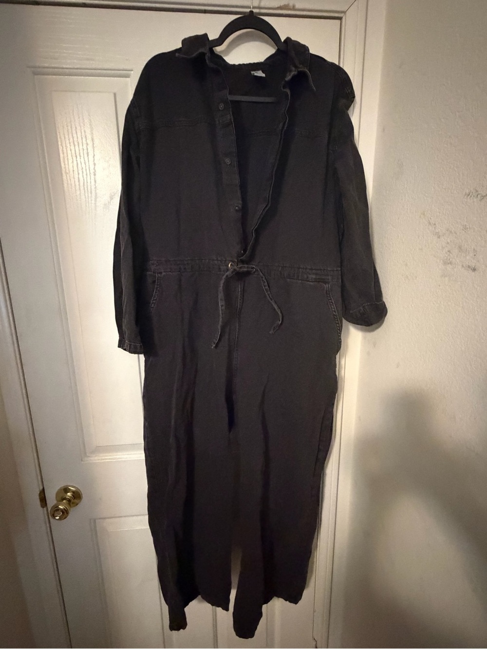 Black Button-Front Utility Jumpsuit - Medium
